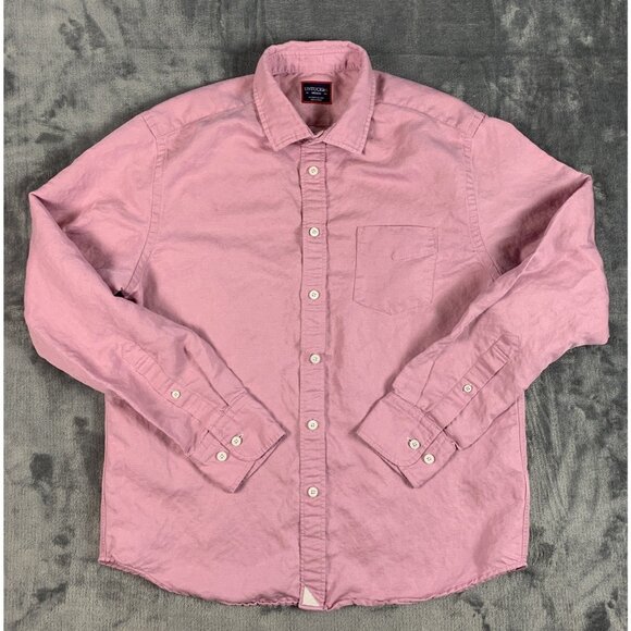UNTUCKit Shirt Mens Medium Pink Linen Blend Long Sleeve Button Up Casual Pocket - Picture 1 of 5